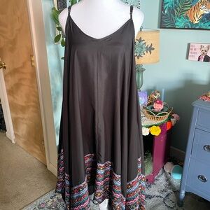 All Black Maxi Dress with Multicolor Zigzag Hem/ swim cover up